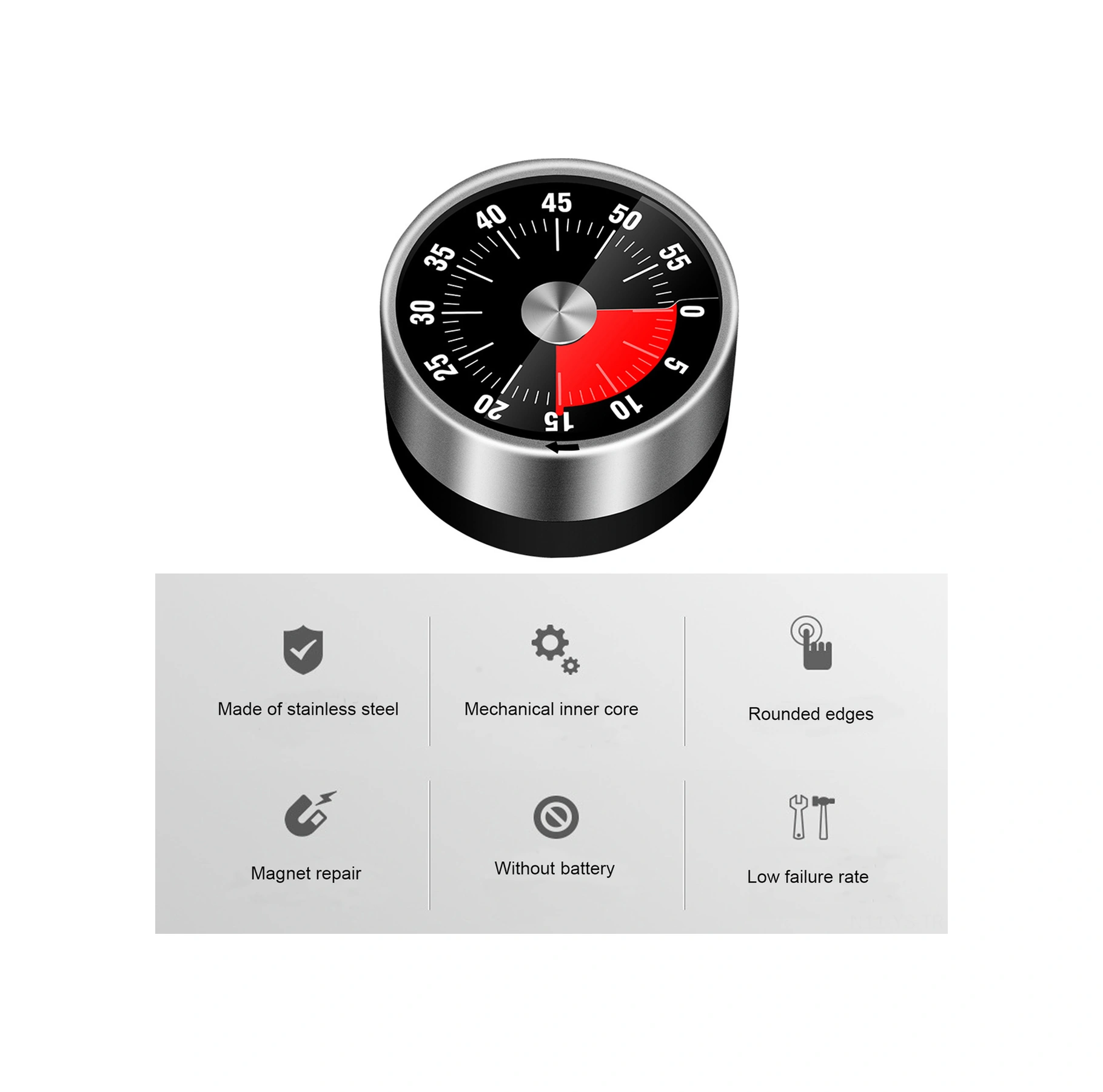 Yunboo Siyah Metal Mutfak Zamanlayıcı - 78x32mm, 126g, Fonksiyonel Zaman Takibi Aleti Siyah