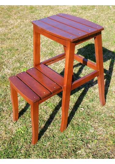 Çok Amaçlı Ahşap Merdiven Tabure 2 Basamaklı - El Yapımı Ceviz