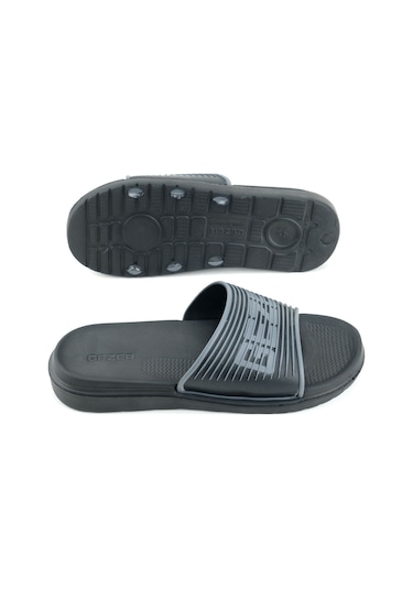 Gezer Erkek Yazlık Eva Islak Zemine Uygun Günlük Ev Bahçe Havuz Banyo Terlik Siyah-gri Siyah - Gri