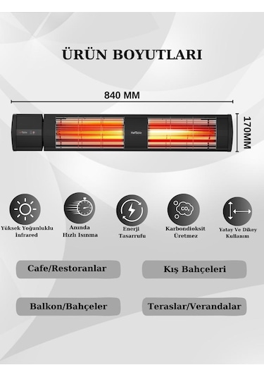 Hottable Supreme Plus 4000 W Su Geçirmez Uzaktan Kumandalı Isı Kademeli Infrared Dış Ortam Isıtıcı