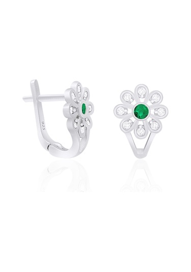 925 Ayar Gümüş Rodyumlu Zümrüt Taşlı Çiçek Küpe St311