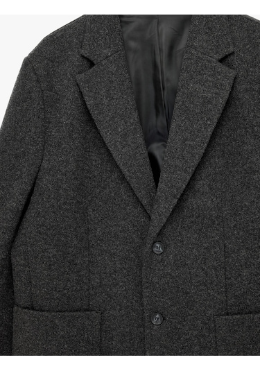 Koton Uzun Kollu Cepli Mono Yaka Kaşe Blazer Ceket Antrasit 6sam50004hw
