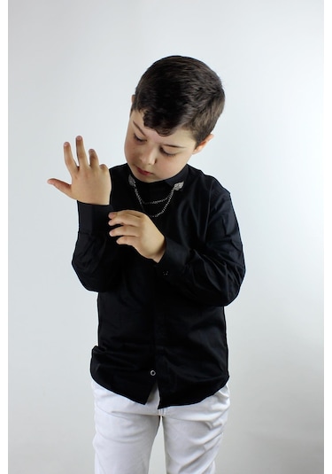 Doctor Junior Erkek Çocuk Zincir Yakalı Gömlek Siyah