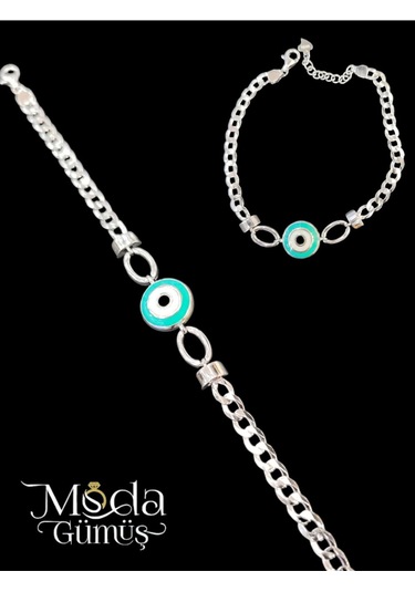 Modagümüşevi Bayan925 Ayar Gümüş Firuze Taşlı Gurmet Bileklik