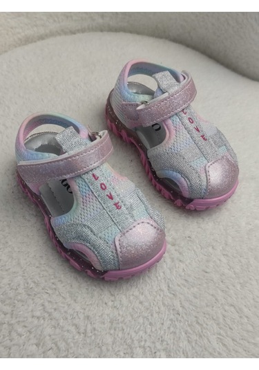 Muggo Slyvester Günlük Önü Kapalı Cırtlı Unisex Çocuk Sandalet Pudra