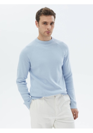 Kip Mavi Bisiklet Yaka Desenli Triko Çok Renkli