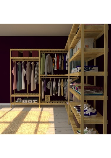 Beleza - Açık Ahşap Gardırop - Robot Süpürge Kullanımı İçin Uygun