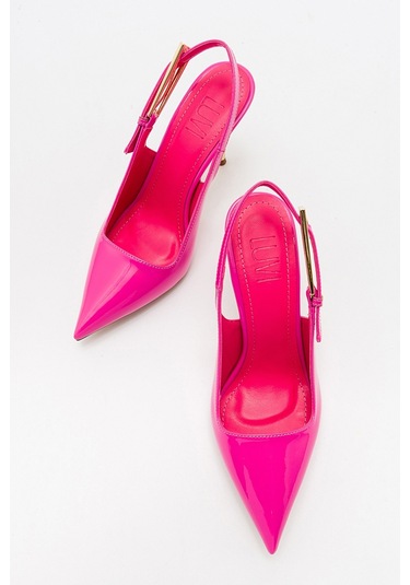 Luvishoes Labin Fuşya Rugan Tokalı Kadın Yüksek Topuklu Ayakkabı Fuşya