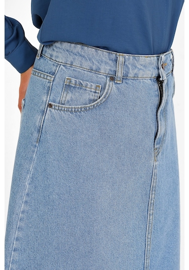 Yüksek Bel A Kesim Denim Etek Açık Mavi