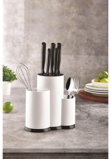 Tezgah Üstü Beyaz Kaşıklık & Bıçaklık & Kepçelik & Organizer Siyah
