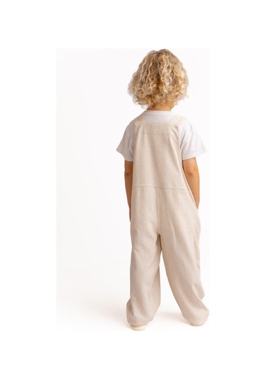 Unisex Bol Paça Keten Salopet Naturel Naturel Bej