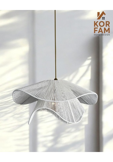 Breeze Modeli - Hasır El Yapımı Bohem Asimetrik Şekilli Rustik Avize - Beyaz Beyaz