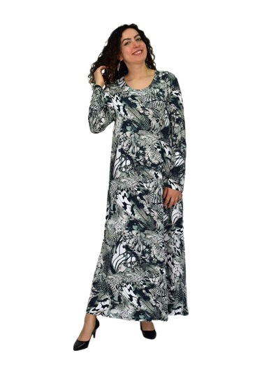 Kadın Uzun Kol Likralı Viskon Elbise Bgl-st04673 Yeşil