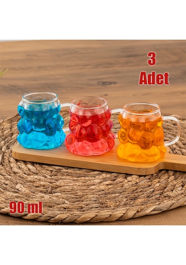 Porsima 153 3 Parça Borosilikat Boncuk Şekilli Bardak Seti 90 Ml