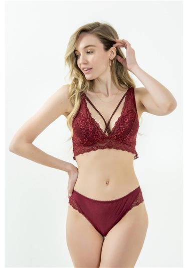 Magic Form 743 Kadın Arkası Dantel Leylak Kumaş Yüksek Bel Külot-bordo Bordo