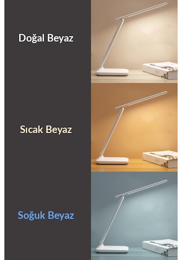 2li Set Şarjlı Masa Lambası + Kronometreli Öğrenci Saati Renk Ayarlı Ders Çalışma Okuma Lambası Beyaz