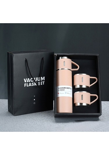500ml 304 Paslanmaz Çelik Termos Bardak Taşınabilir İş Çay Bardağı, Spec: Hediye Kutusu Seti Pembe