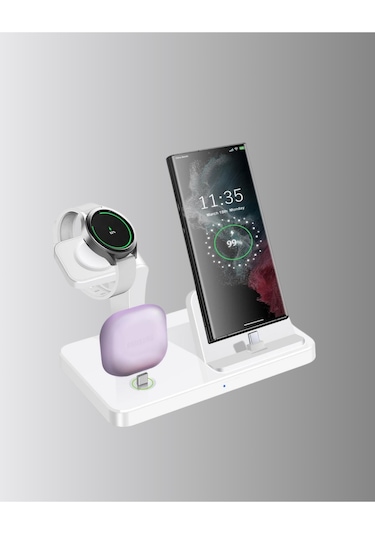 4 Lü Apple Kablosuz Şarj Standı İphone Watch Ve Airpods Çoklu Şarjlı
