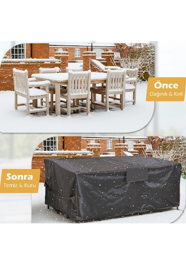 Haegs Su Geçirmez Dış Mekan Masa Ve Sandalye Koruma Kılıfı Bahçe Mobilyası Örtüsü 150 x 90 x 74 CM Siyah