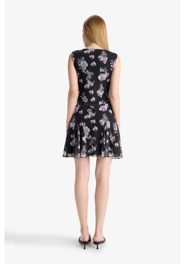 Defacto Coool Bisiklet Yaka Desenli Tül Kolsuz Mini Elbise F0415ax25wnbk81 Siyah