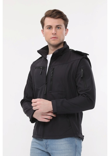 Uniprom Taktikal Softshell Mont Kollar Ve Kapşon Çıkabilir Erkek Füme
