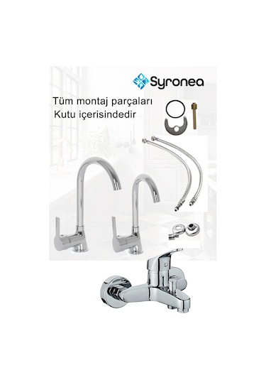 Delta Krom 4 Parça Banyo Mutfak Evye Lavabo Batarya Musluk Seti Duş Bataryası Evye Musluk Krom