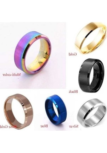 Fastbuy Altın Kaplama Paslanmaz Çelik Yüzük - Titanyum Gümüş Siyah Erkekler 9 - Standart Altın Model Altın