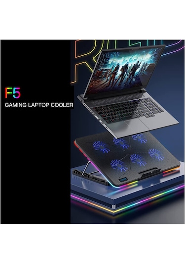 Oyuncu RGB Ledli Notebook Soğutucu Stand 6 Fanlı Yükseklik Ayarlı