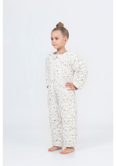 Kız Erkek Çocuk Kalın Elyaf Dolgulu Premium Kalite 2.5 Tog Desenli Uyku Tulumu Ekru - Kahverengi