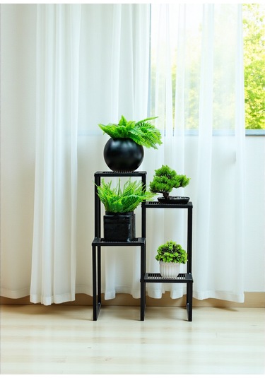 Dekoratif Metal 4 Raflı Saksılık Katlı Dikey Saksı Standı Çiçeklik Bahçe Ve Balkon Dekoru Garden Siyah
