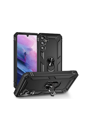 Kilifone - Samsung Uyumlu Galaxy A34 - Kılıf Yüzüklü Çift Katman Zırh Tank Vega Kapak - Siyah