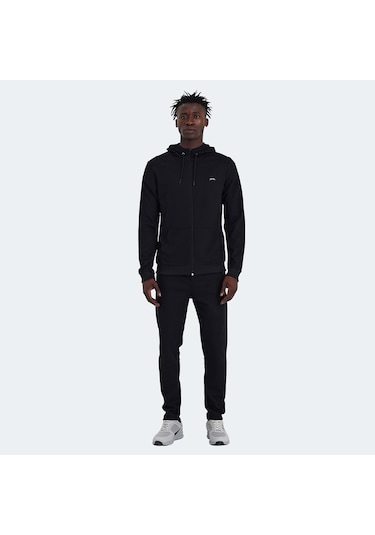 Slazenger RICH Erkek Fermuarlı Kapüşonlu Cepli Siyah Eşofman Takımı