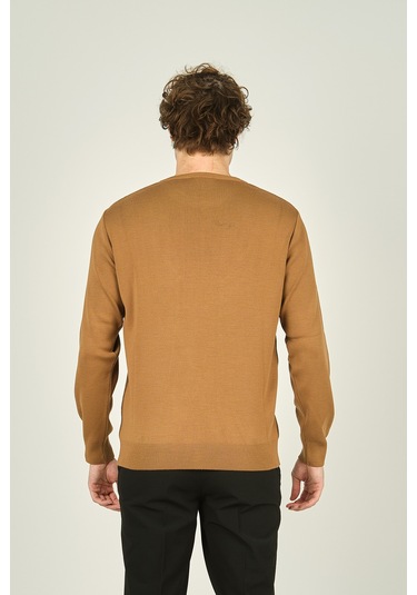 Ateş Triko Erkek Bisiklet Yaka Desenli Yün Kazak 3035 Camel Camel