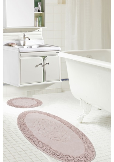 İva Home Tiffany Oval 2'li Pamuklu Klozet Takımı Pudra