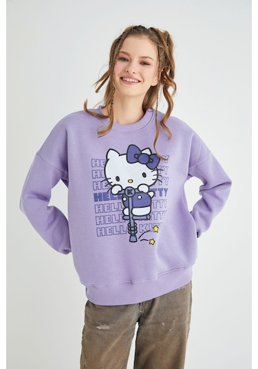 Hello Kitty Lisanslı Baskılı Kalın Oversize Sweatshirt Renkli