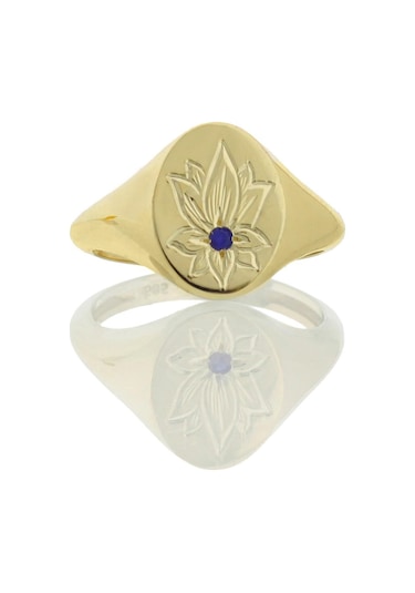 Safir Taşlı Lotus Çiçeği Altın Yüzük