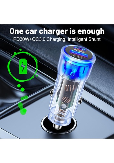 Vaorlo 48w Araç Şarj Cihazı Hızlı Şarj Usb + Pd Bağlantı Noktası Desteği Qc3.0 Hızlı Şarj Mavi