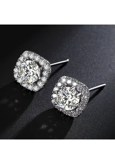 Monemel Kristal Taşlı Küpe Altın Kaplama E0304 Gümüş