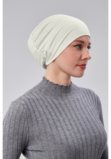 Kadın Tesettür Hazır Pratik Geçmeli Bone Lastikli Kaymaz Ekru