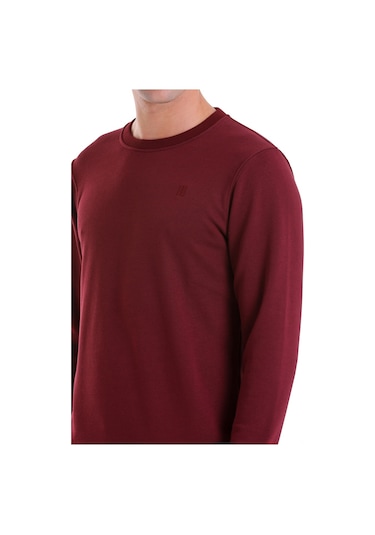 Hatemoğlu Bordo Regular Fit Düz Pamuklu Bisiklet Yaka Sweatshirt Bordo