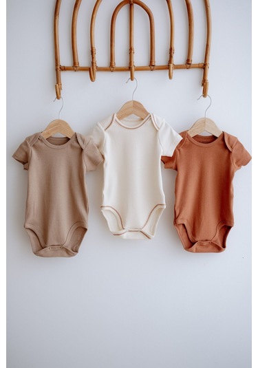 Lilabio 3'lü Pamuklu Kaşkorse Kısa Kollu Body Set Taş/ekru/kiremit Çok Renkli