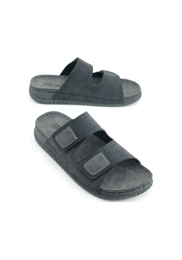 Gezer Yazlık Erkek Suni Deri Rahat İç Taban İki Cırtlı Kemer Ayarlanabilir Günlük Terlik Gri