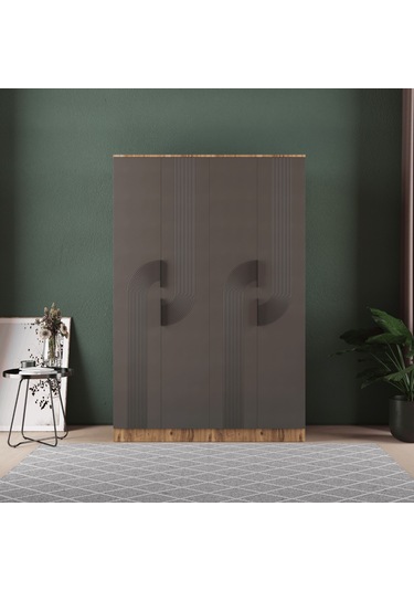 Ekin 4 Kapaklı Eko Bazalı Gardırop - Mdf Kapak Antrasit