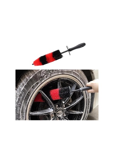 Ranyeek Küçük Boy Kırmızı-siyah Araba Jant Temizleme Fırçası, Yumuşak Tüy, Ergonomik Kolu, Jant-rim-exhaust Temizliği, Dayanıklı Polipropilen
