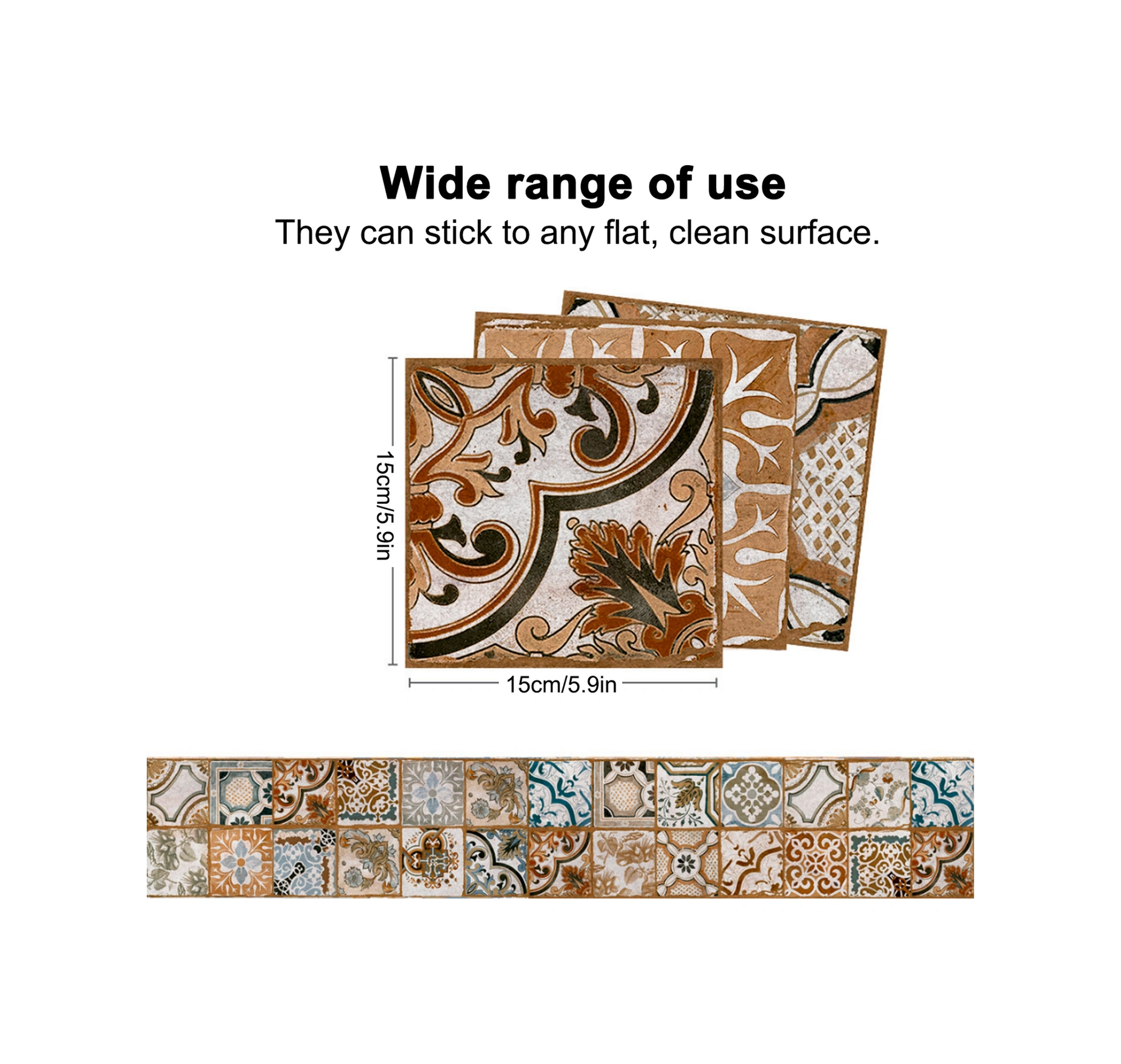 Mufunye Pvc Retro Renkli Simülasyon Çini Desenli 24 Adet 15x15cm Ev Dekorasyonu Otomatik Yapışkan Suya Dayanıklı Duvar Sticker Diğer