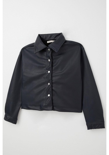 Breeze Kız Çocuk Deri Ceket Kabartma Desenli Çıtçıtlı 9-14 Yaş, Lacivert Lacivert