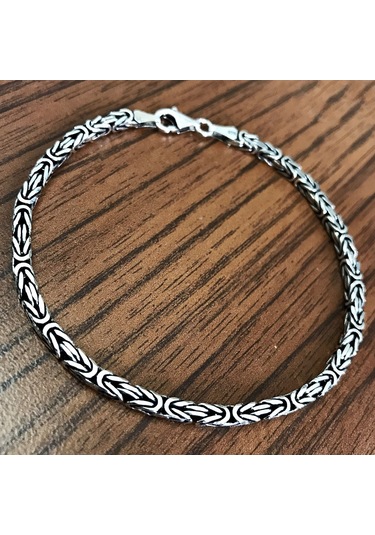 Takı Dükkanı 925 Ayar Gümüş Erkek Bileklik Kare Kral Model 3,1mm Genişlik 20cm Uzunluk msb08