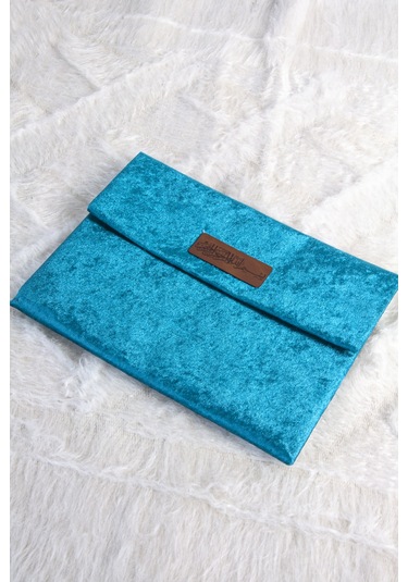 Orta Boy Kuranı Kerim Kadife Taşıma Çantası Petrol Turkuaz