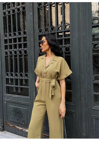 Ahes Shopping Keten Tulum Bel Bağlama Detaylı - Yeşil Yeşil