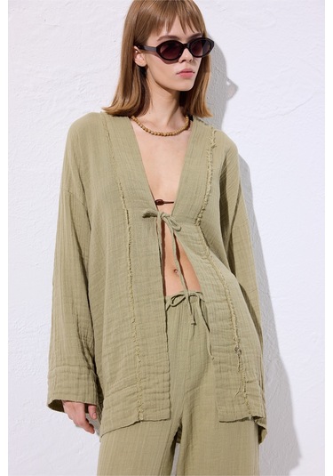 Müslin Geniş Kollu Kimono Adaçayı Adaçayı